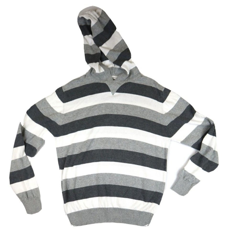 THE SLOPE - WOMEN'S GRAY STRIPED HOODED PULLOVER SWEATER - SIZE L